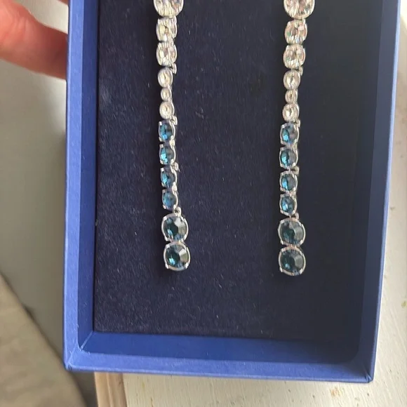 Swarovski Silver and Blue Crystal Drop Earrings - Picture 3 of 7